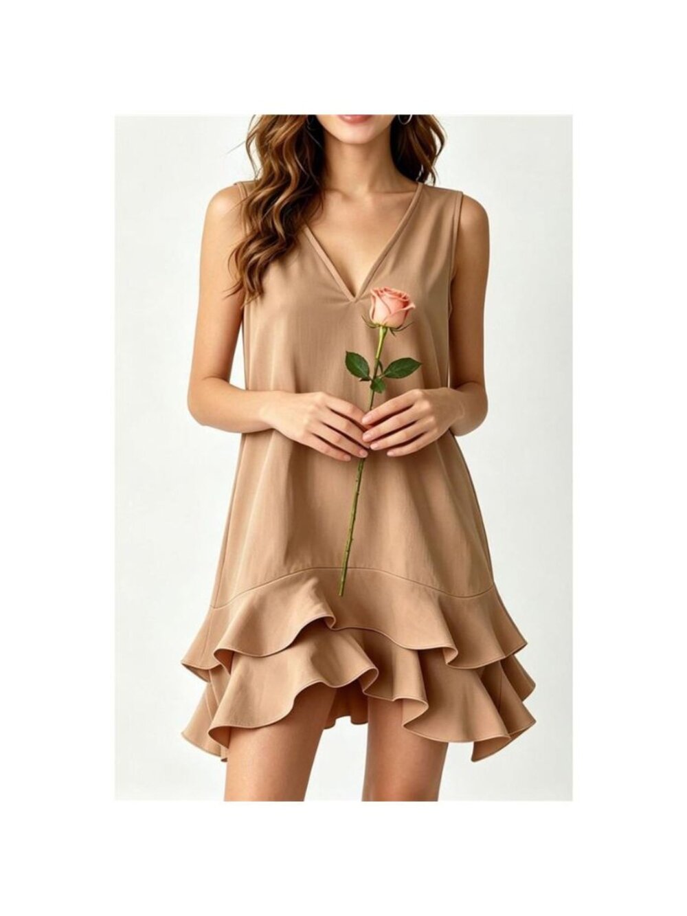 Full Size Sleeveless V-Neck Ruffle Hem Mini Dress Plus Size